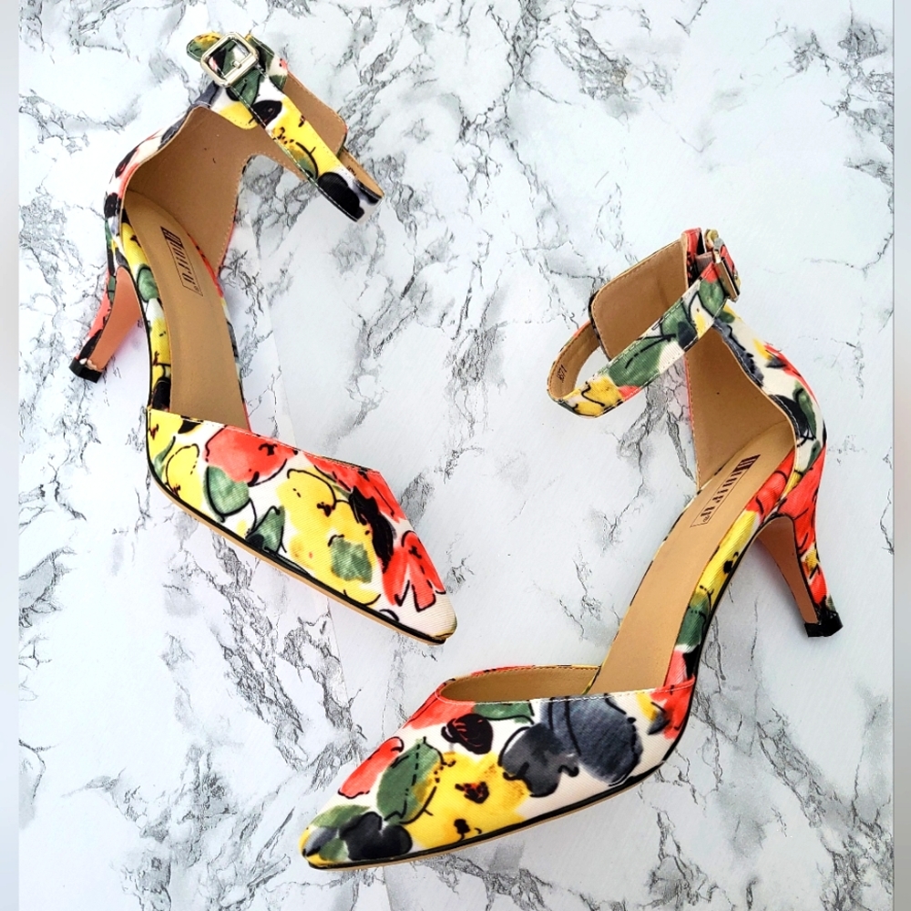 Floral Heels with Ankle Straps size 9